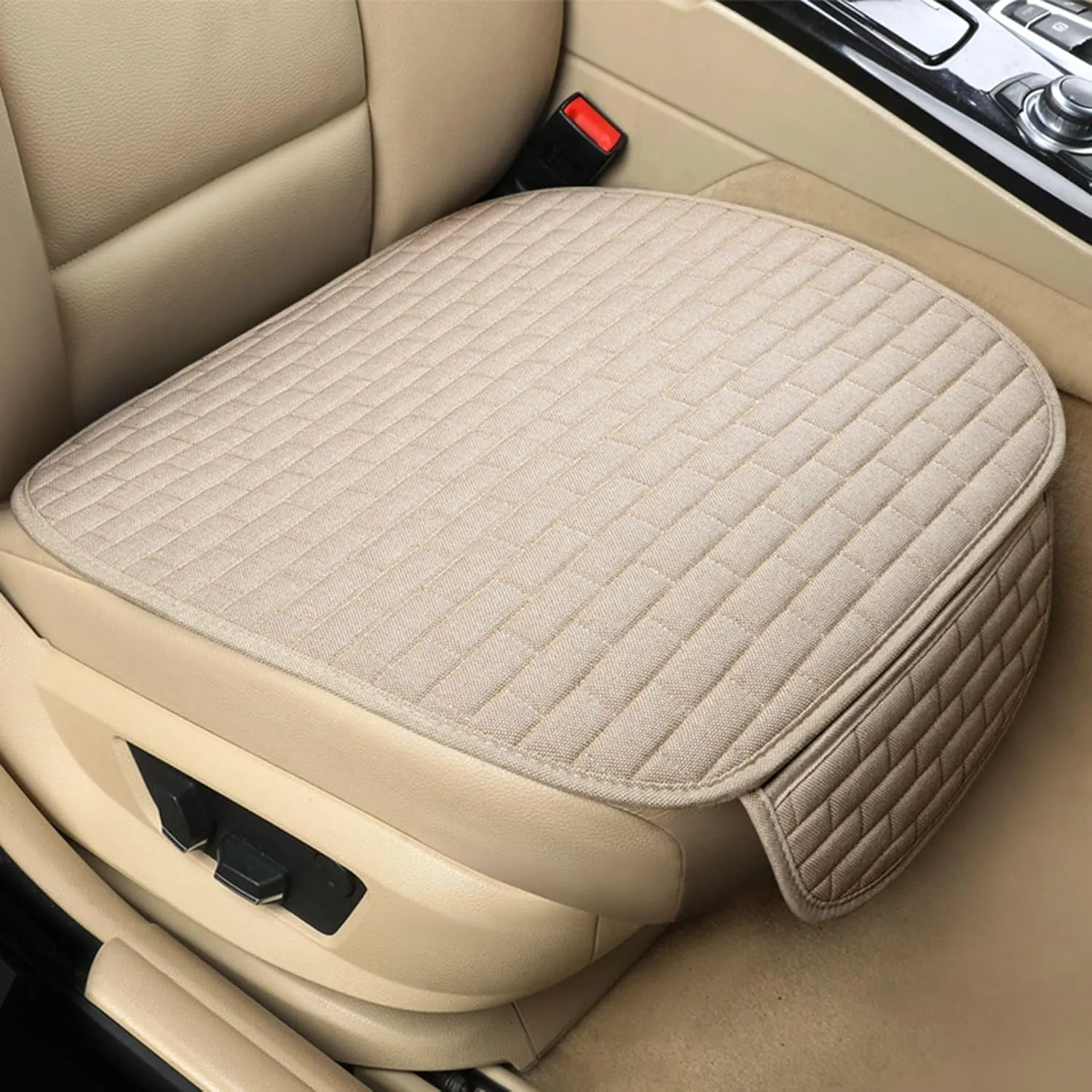 Car Seat Covers Front Seats,2 Pack Seat Covers for Cars Truck SUV,Front Seat Covers with Storage Pocket,Bottom Auto Seat Cushion Pad Mat for Most Vehicles-Beige,Front 2 Pcs