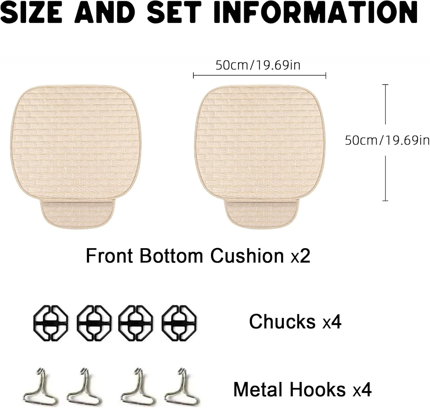 Car Seat Covers Front Seats,2 Pack Seat Covers for Cars Truck SUV,Front Seat Covers with Storage Pocket,Bottom Auto Seat Cushion Pad Mat for Most Vehicles-Beige,Front 2 Pcs