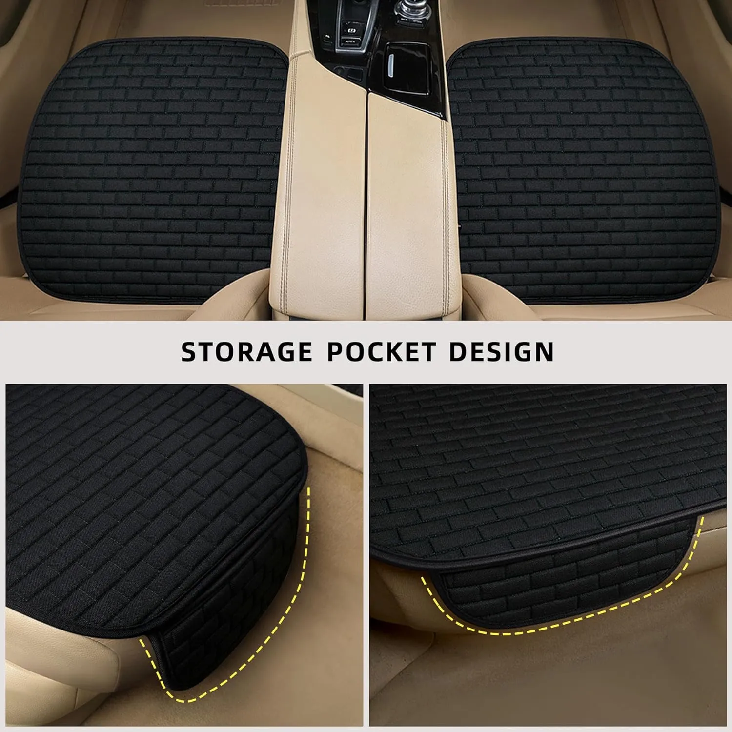 Car Seat Covers Front Seats,2 Pack Seat Covers for Cars Truck SUV,Front Seat Covers with Storage Pocket,Bottom Auto Seat Cushion Pad Mat for Most Vehicles-Black,Front 2 Pcs