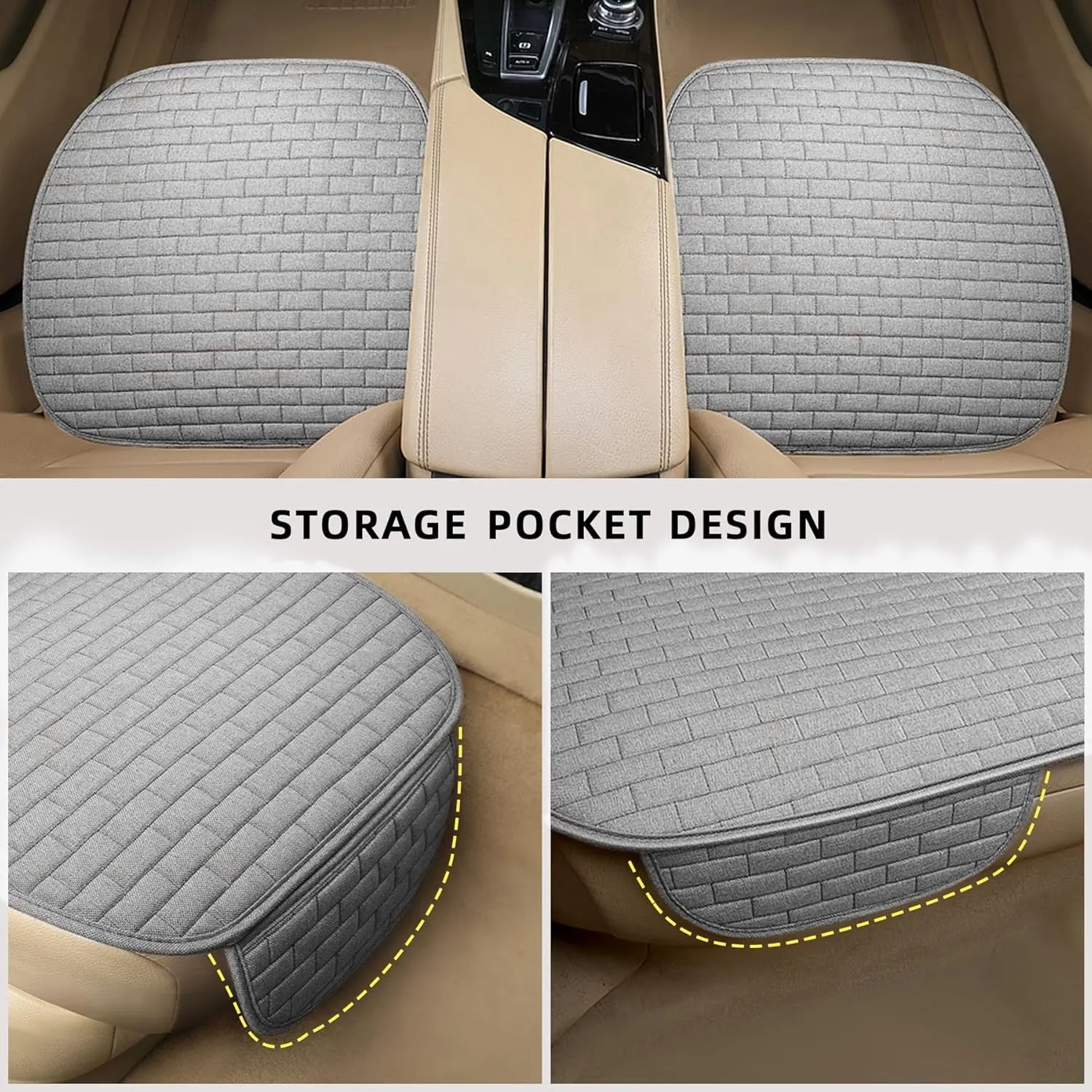 Car Seat Covers Front Seats,2 Pack Seat Covers for Cars Truck SUV,Front Seat Covers with Storage Pocket,Bottom Auto Seat Cushion Pad Mat for Most Vehicles-Gray,Front 2 Pcs