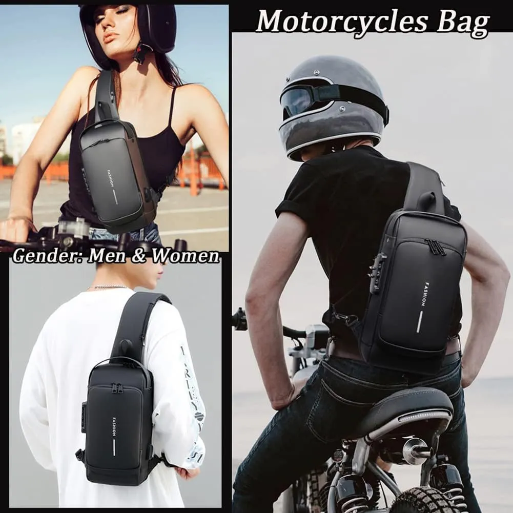 Carbon Fiber Streamline Anti-theft Sling Bag, USB Charging Sport Sling, Sports Crossbody Bag, Waterproof Shoulder Backpack