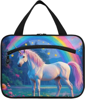 Cartoon Cute White Rainbow unicorns hanging travel bags for men with hook, designer portable medicine bags for travelers travel envase para perfume de L