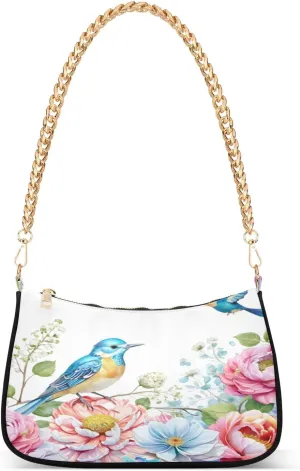 CEBUGI Crossbody Bags for Women Shoulder Purse Bird Rose Handbags Stylish Clutch Purse with Chain Strap