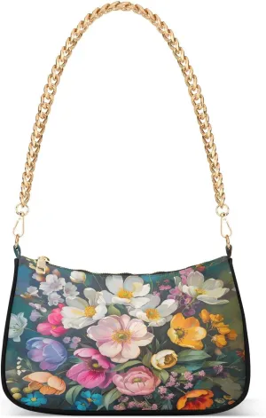 CEBUGI Crossbody Bags for Women Shoulder Purse Watercolor Wildflowers Handbags Stylish Clutch Purse with Chain Strap