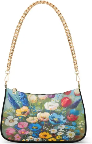 CEBUGI Crossbody Bags for Women Shoulder Purse Watercolor Wildflowers Handbags Stylish Clutch Purse with Chain Strap