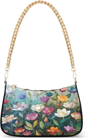 CEBUGI Crossbody Bags for Women Shoulder Purse Watercolor Wildflowers Handbags Stylish Clutch Purse with Chain Strap