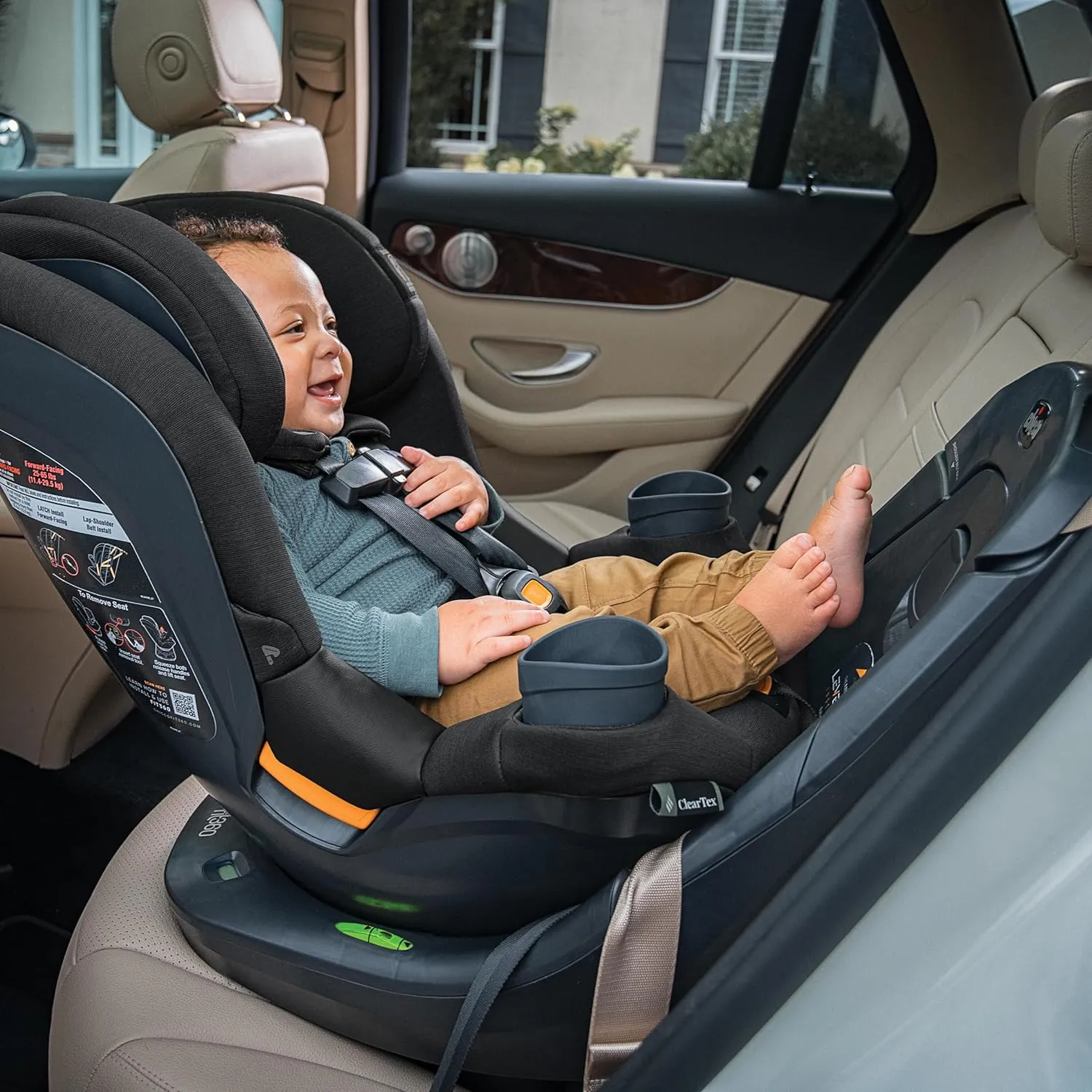 Chicco Fit360 ClearTex Rotating Convertible Car Seat with 360 Degree Rotation for Rear-Facing and Forward-Facing Usage, LeverLock Self-Tensioning Lock System | Drift/Grey