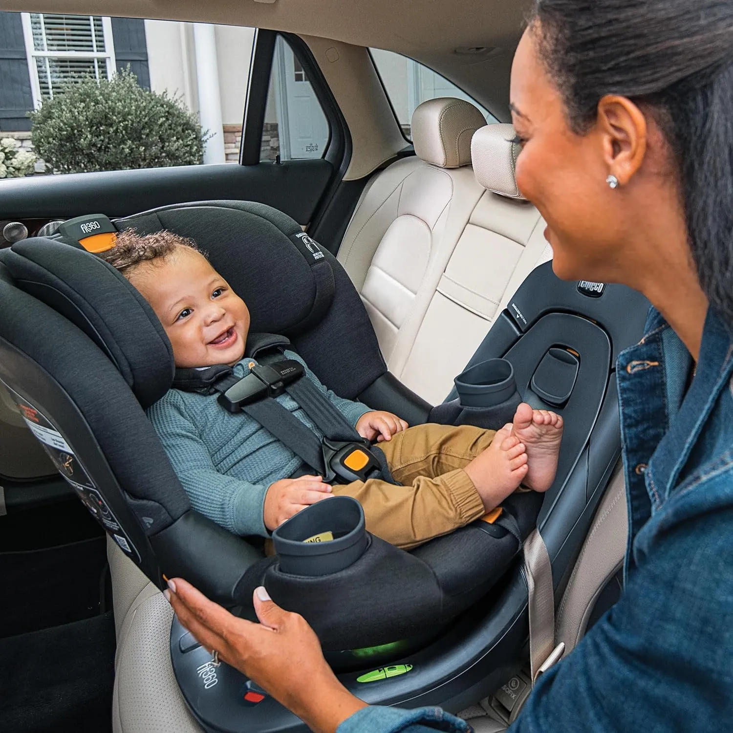 Chicco Fit360 ClearTex Rotating Convertible Car Seat with 360 Degree Rotation for Rear-Facing and Forward-Facing Usage, LeverLock Self-Tensioning Lock System | Drift/Grey