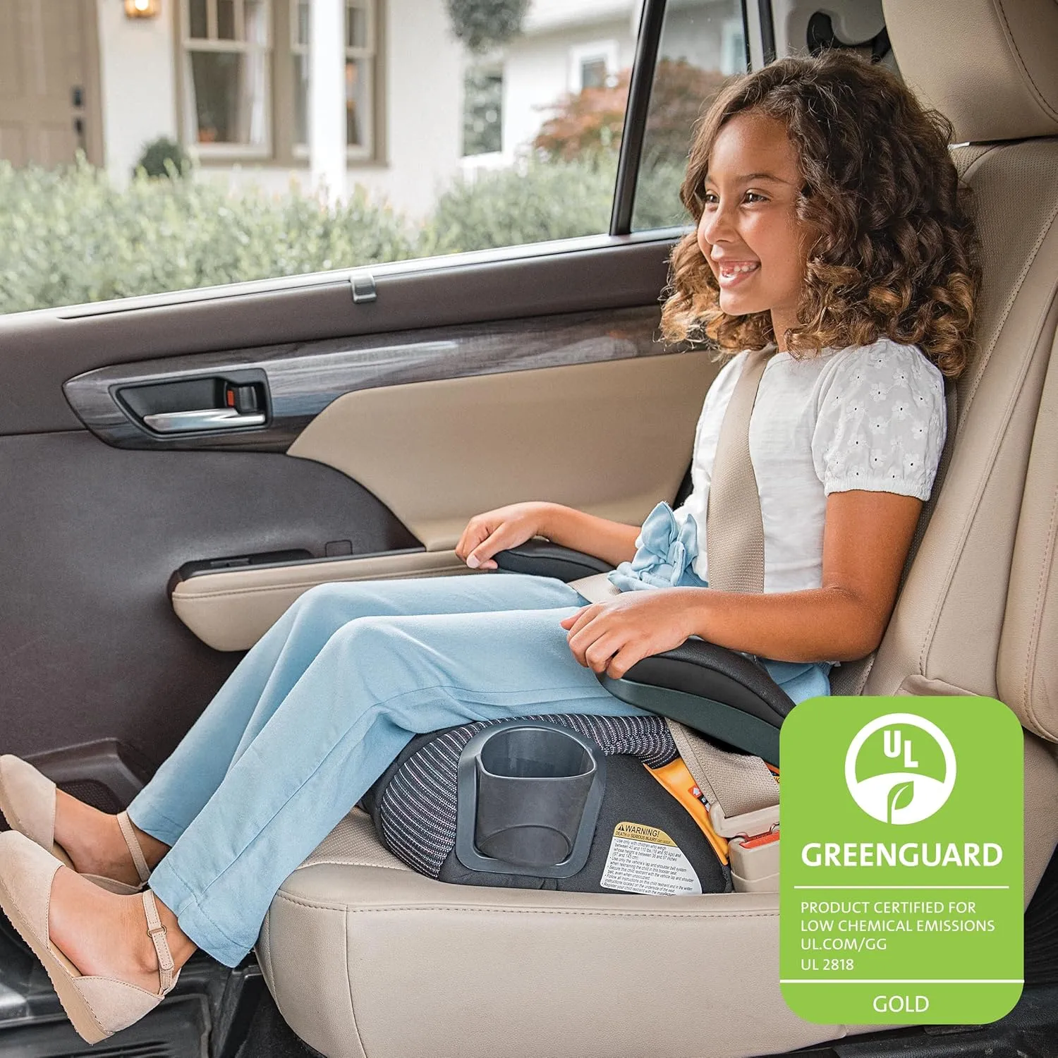 Chicco GoFit ClearTex Plus Backless Booster Car Seat, Latch Attachment, Quick-Release Latch Removal, Portable Car Booster Seat for Children at Least 4 Years Old and 40-110 lbs | Tropic/Green