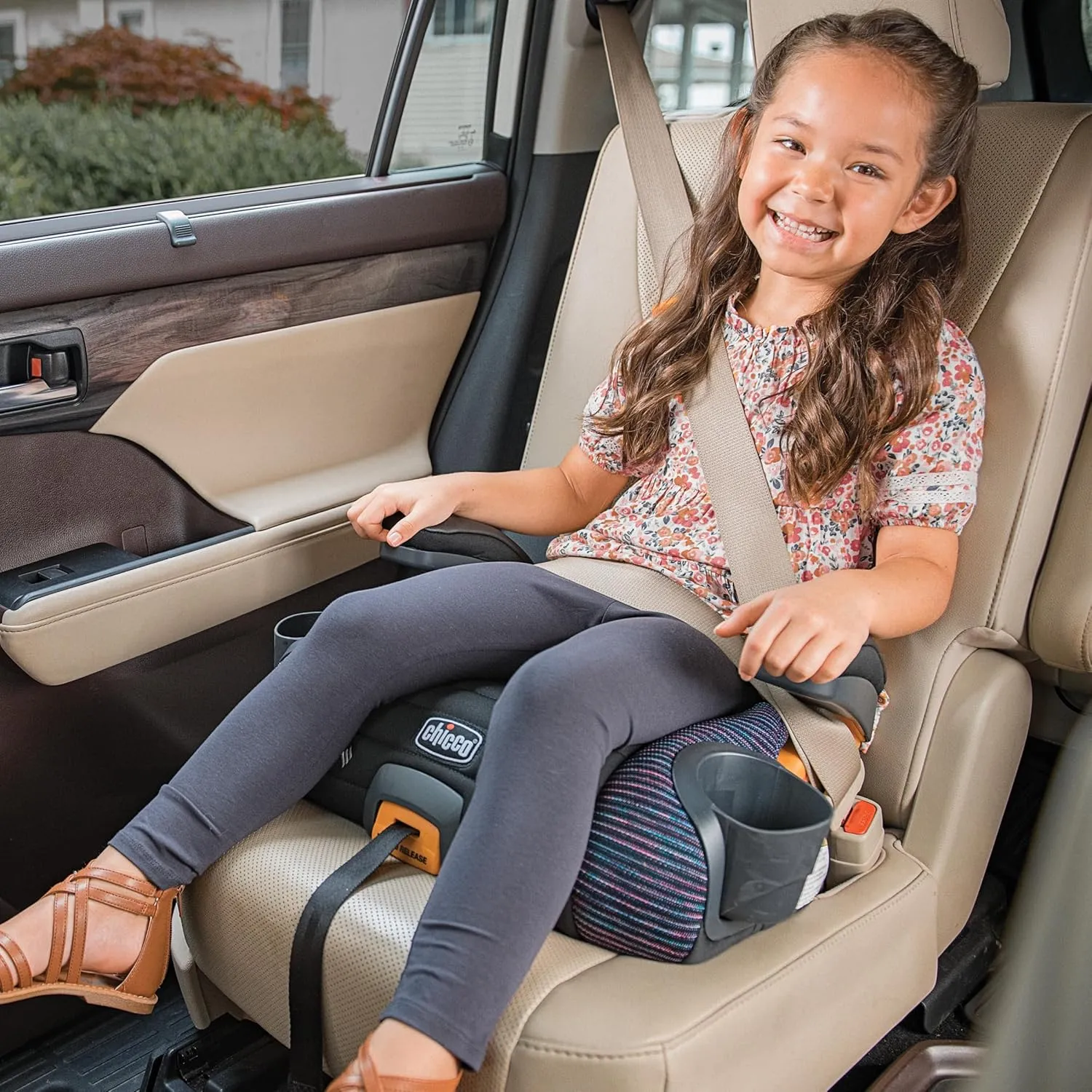 Chicco GoFit ClearTex Plus Backless Booster Car Seat, Latch Attachment, Quick-Release Latch Removal, Portable Car Booster Seat for Children at Least 4 Years Old and 40-110 lbs | Tropic/Green