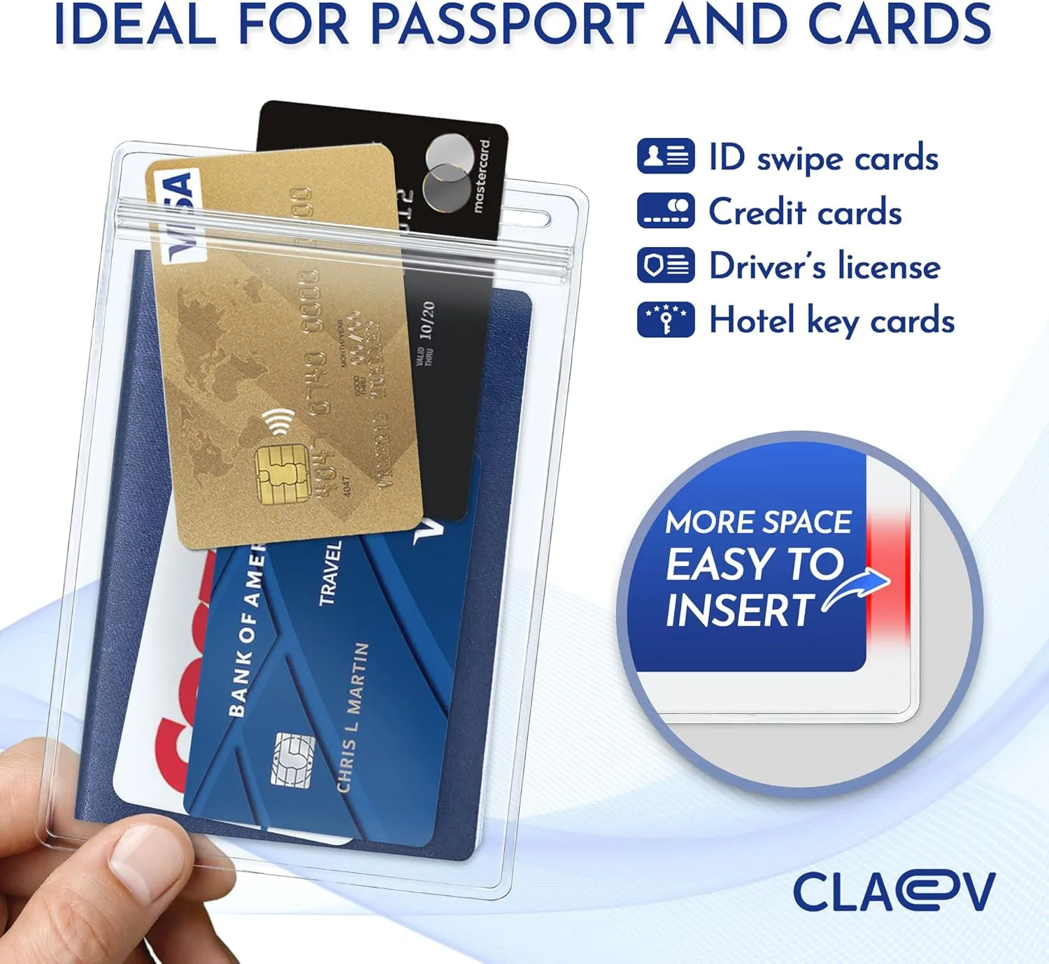 Claev Fast Seal Vertical 4x6 Passport & Card Holders (4x6 Extra Large (XXL), 100 Pack), Clear Waterproof ID Plastic Name Card Badge Holders for Travel, Conferences, Conventions
