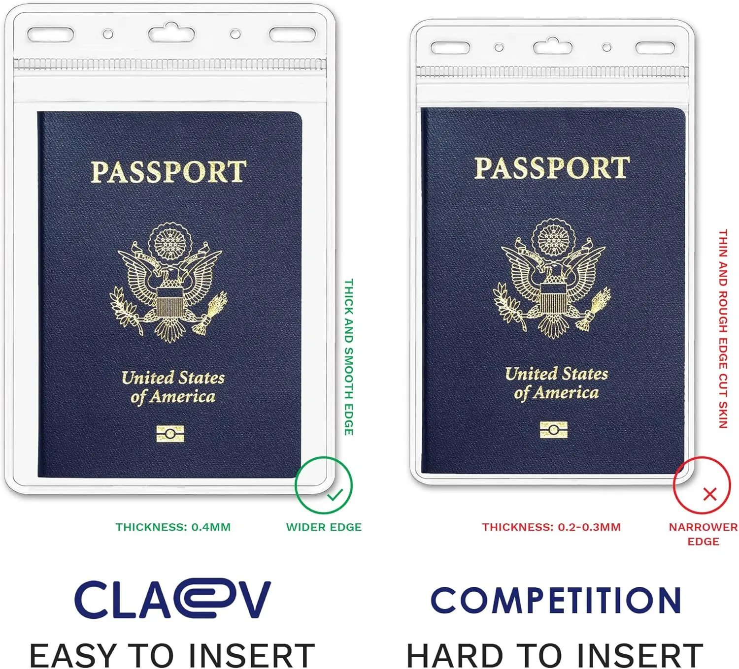 Claev Fast Seal Vertical 4x6 Passport & Card Holders (4x6 Extra Large (XXL), 100 Pack), Clear Waterproof ID Plastic Name Card Badge Holders for Travel, Conferences, Conventions