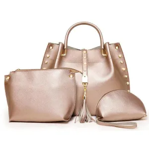 Classy Leather Luxury Design 3pcs Woman Gray Handbag