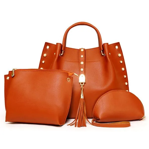 Classy Leather Luxury Design 3pcs Woman Gray Handbag