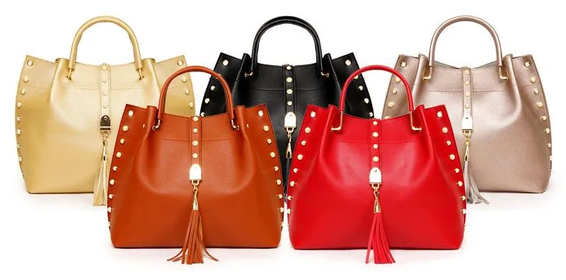 Classy Leather Luxury Design 3pcs Woman Red Wine Handbag