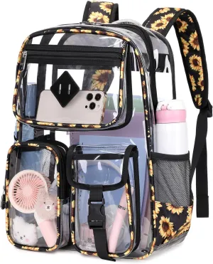 Clear Backpack for School,Heavy Duty PVC Transparent Bookbag for Girls Stadium Approved See Through Backpack