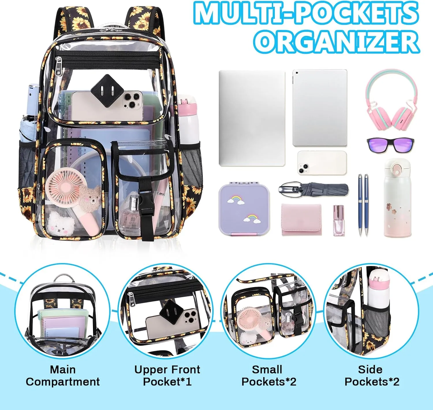 Clear Backpack for School,Heavy Duty PVC Transparent Bookbag for Girls Stadium Approved See Through Backpack