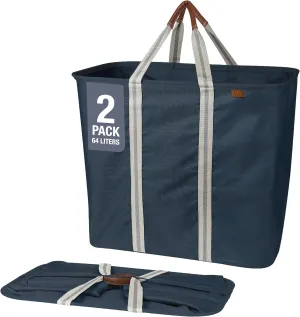 CleverMade Collapsible Laundry Basket Hamper - Navy Noir Cream 2-Pack 64L - Space Saving Storage Organizer with Handles Foldable Home Organization