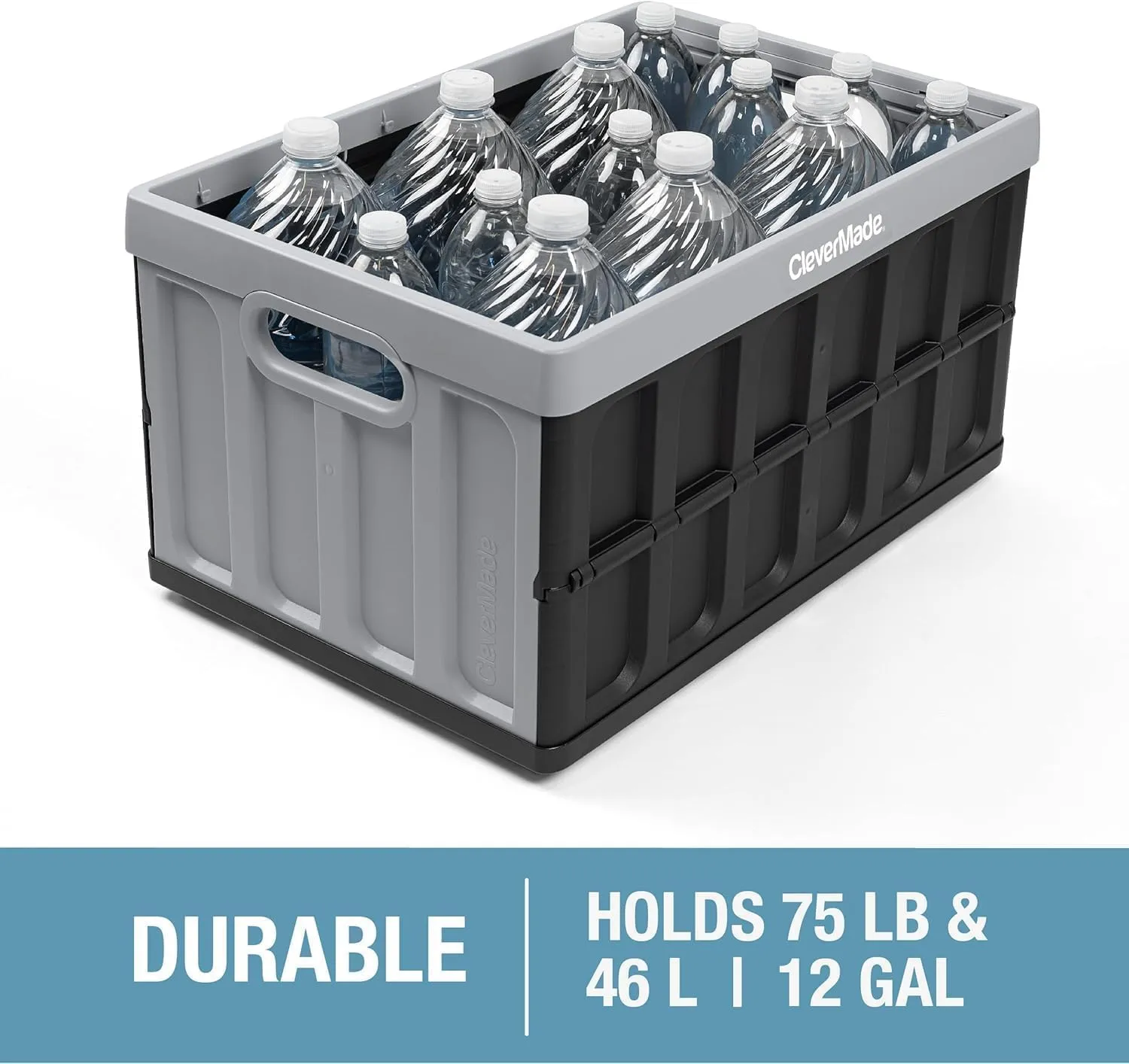 CleverMade Collapsible Storage Bins with Lids - Ocean 3 Pack 46L - Plastic Containers Stackable Organization Crates Home Closet Space-Saving Durable