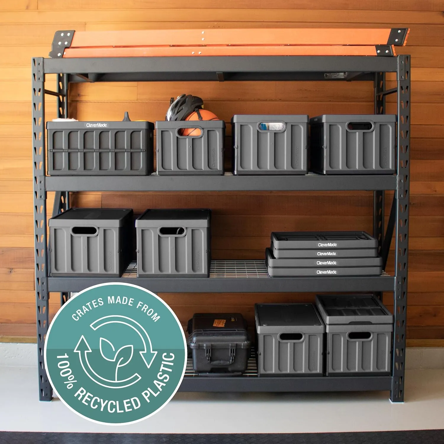 CleverMade Collapsible Storage Bins with Lids - Ocean 3 Pack 46L - Plastic Containers Stackable Organization Crates Home Closet Space-Saving Durable