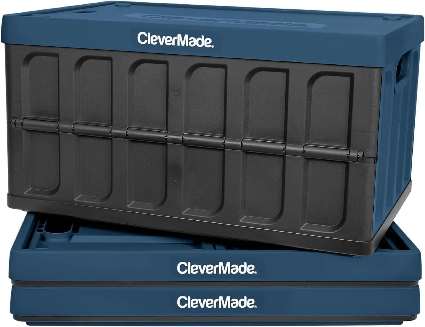 CleverMade Collapsible Storage Bins with Lids - Ocean 3 Pack 46L - Plastic Containers Stackable Organization Crates Home Closet Space-Saving Durable