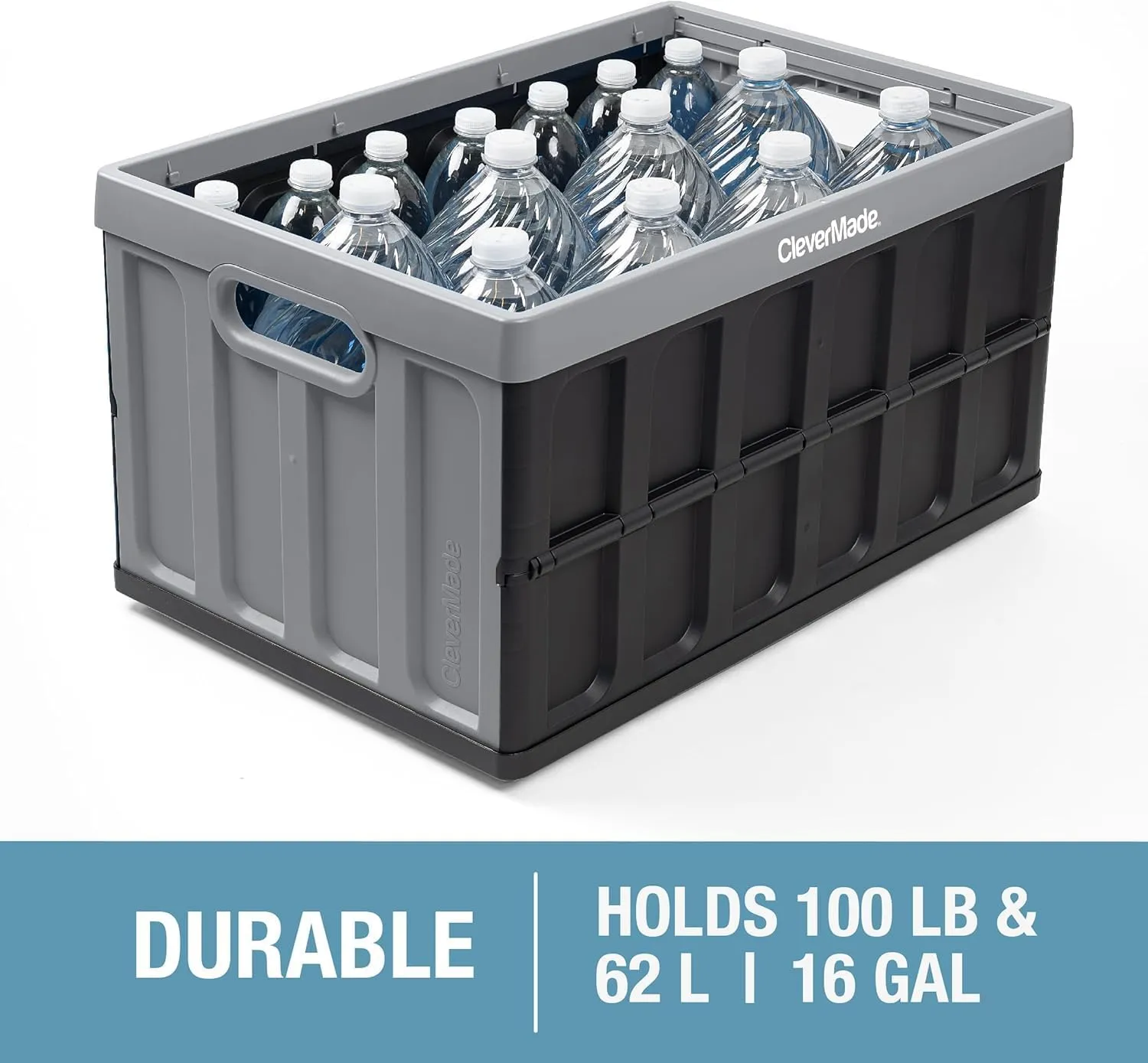 CleverMade Collapsible Storage Bins with Lids - Stone 3 Pack 62L - Plastic Containers Stackable Organization Crates Home Closet Space-Saving Durable