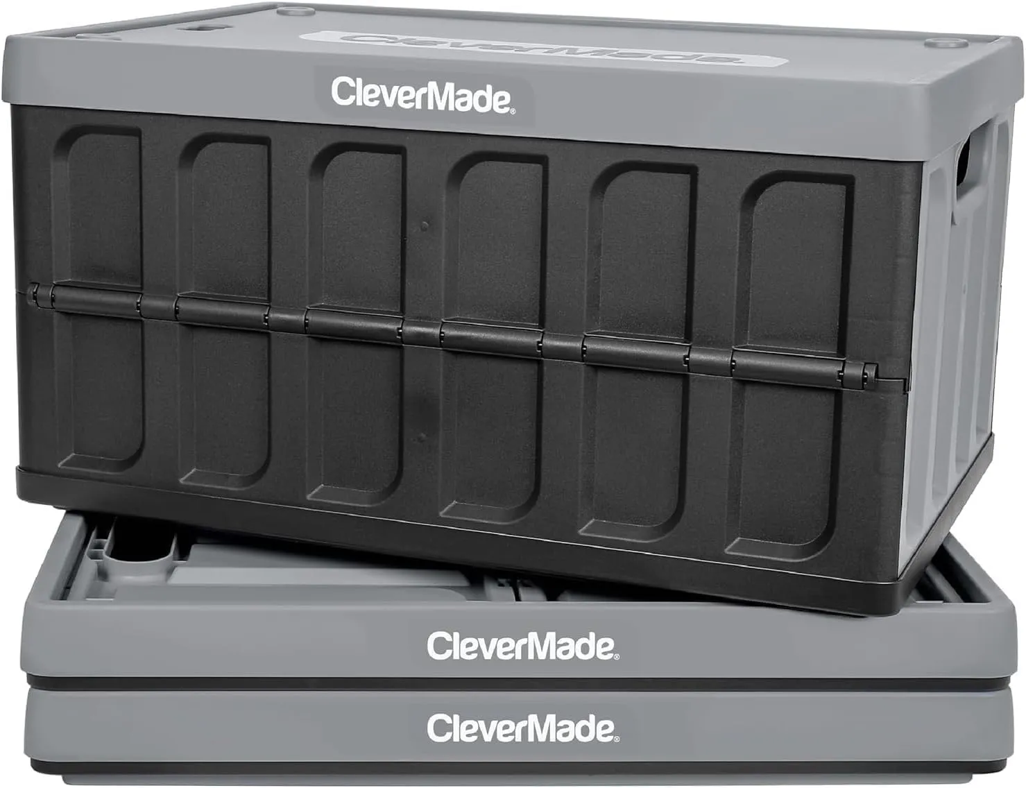 CleverMade Collapsible Storage Bins with Lids - Stone 3 Pack 62L - Plastic Containers Stackable Organization Crates Home Closet Space-Saving Durable