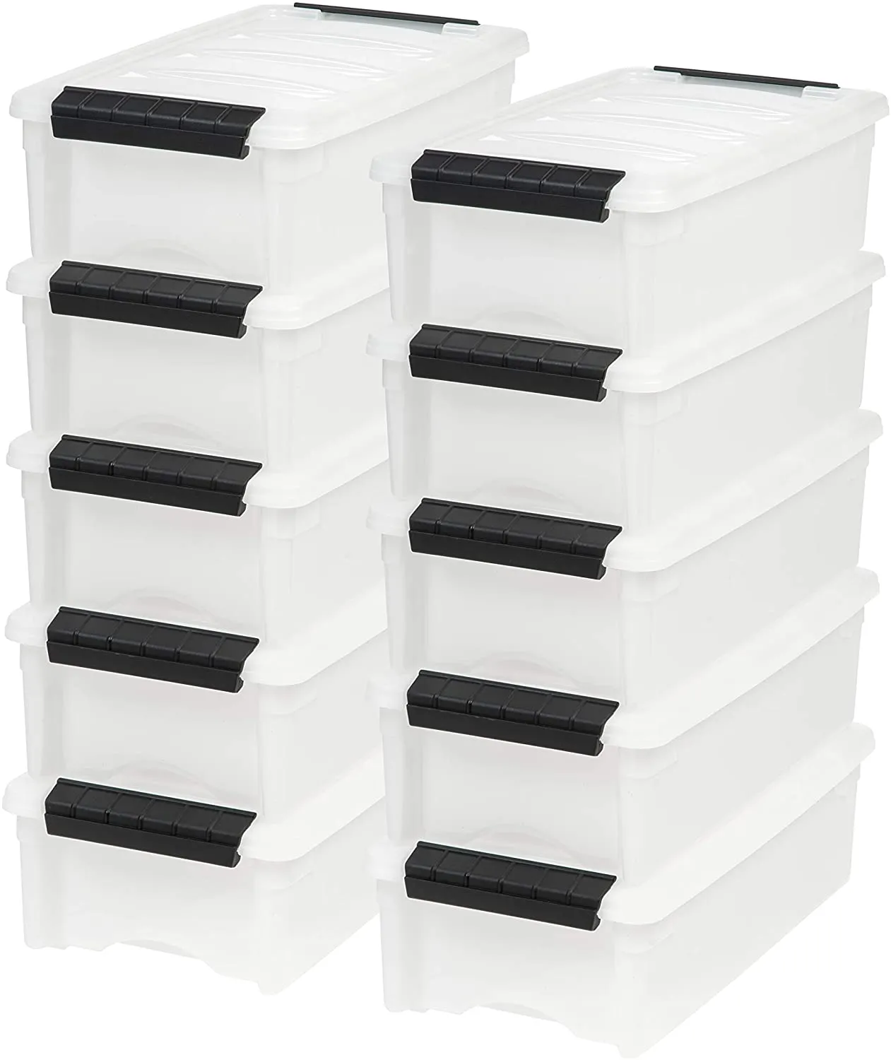 CLEVLI  53 Qt. Plastic Storage Bin Tote Organizing Container with Durable Lid and Secure Latching Buckles, Stackable and Nestable, 6 Pack, Pearl with Black Buckle