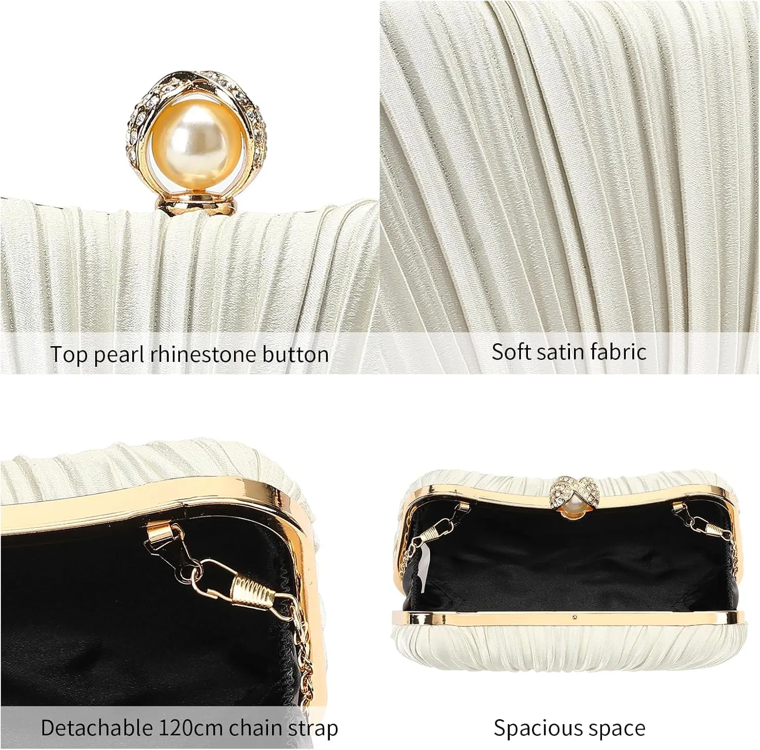 Clutch Purses for Women Evening Bag Pleated Satins Clutch Purse Luxury Handbags for Wedding Party