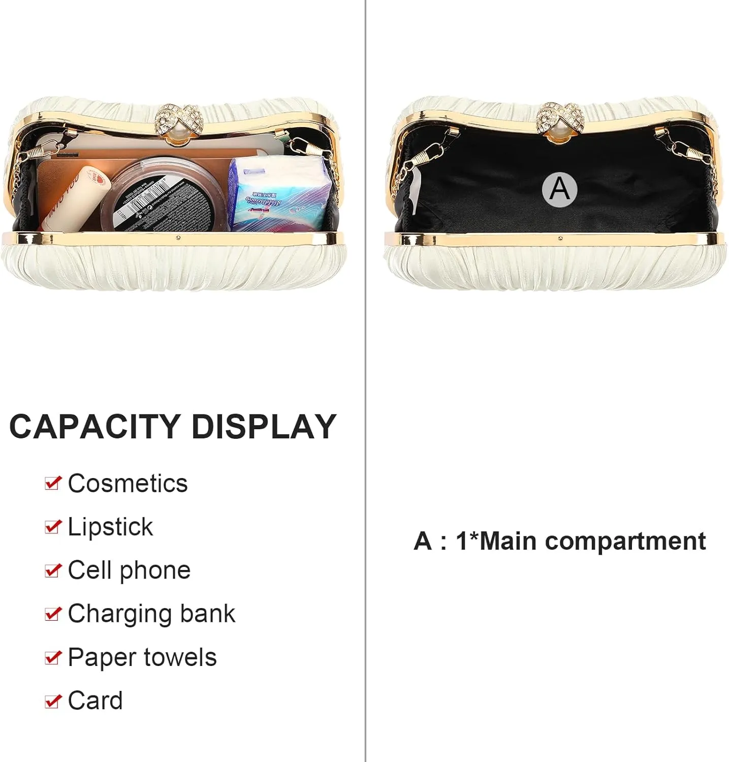Clutch Purses for Women Evening Bag Pleated Satins Clutch Purse Luxury Handbags for Wedding Party