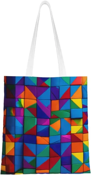Colorful Brick Print Reusable Shoulder Bag Totes Bag for Vacation Shopping Grocery Gym Fabric Bag Tote