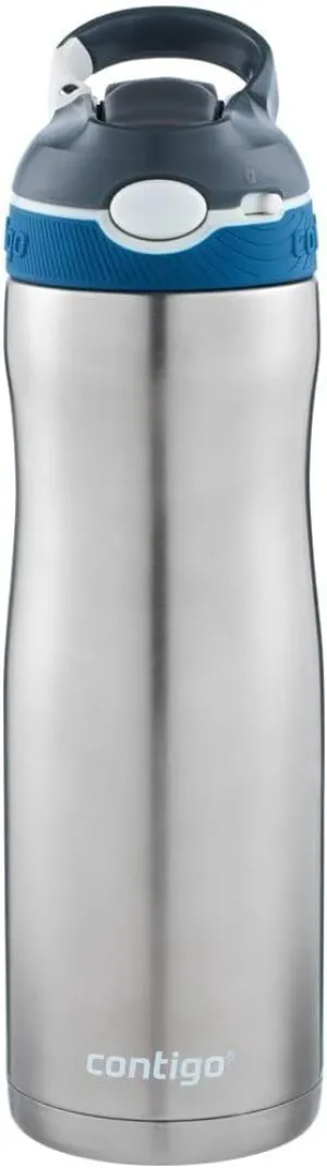 Contigo Ashland Chill Autospout Water Bottle with Flip Straw, Stainless Steel Thermal Drinking Bottle,Leakproof,Grey, BLue, 590 ml