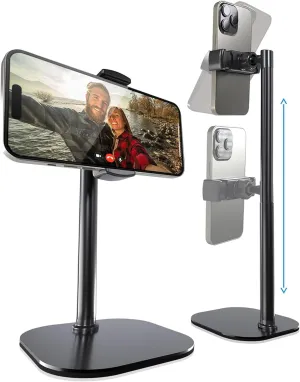 Cooper ChatStand Adjustable Cell Phone Stand for Desk & Video Recording, Rotating Cell Phone Holder for Desk for All iPhone, Samsung, Android, 9-14" Face-Level Metal Desktop Tripod (Night Black)