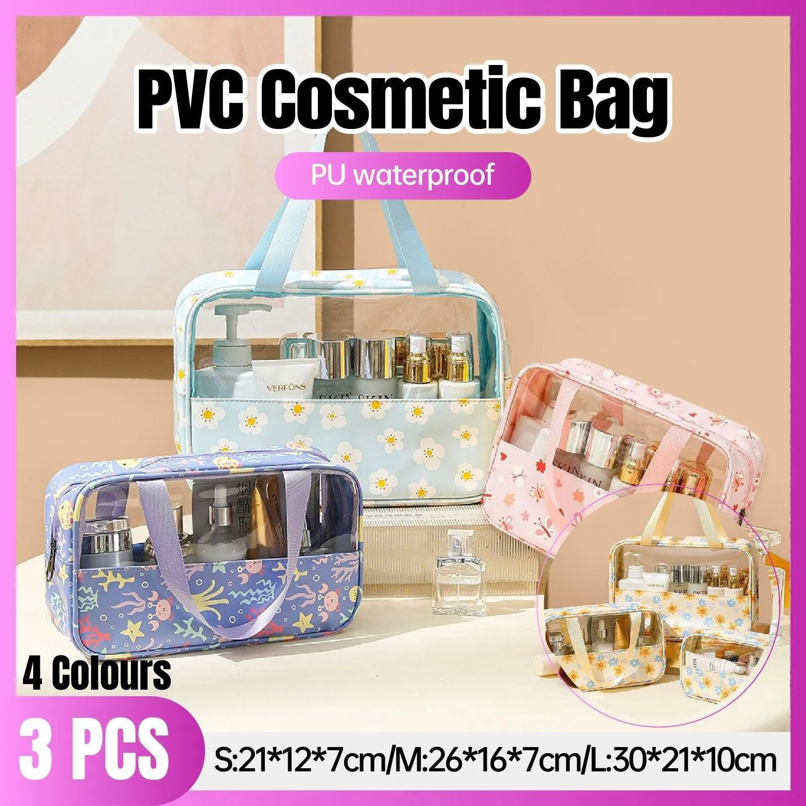 Cosmetic Bags 4Colours 3PCS