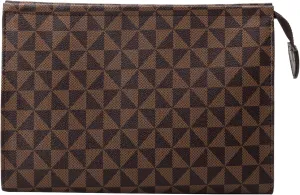 Cosmetic Makeup Bag for Women, PU Travel Pouch Designer Trendy Purse Clutch Luxury Bag Accessories (Brown)