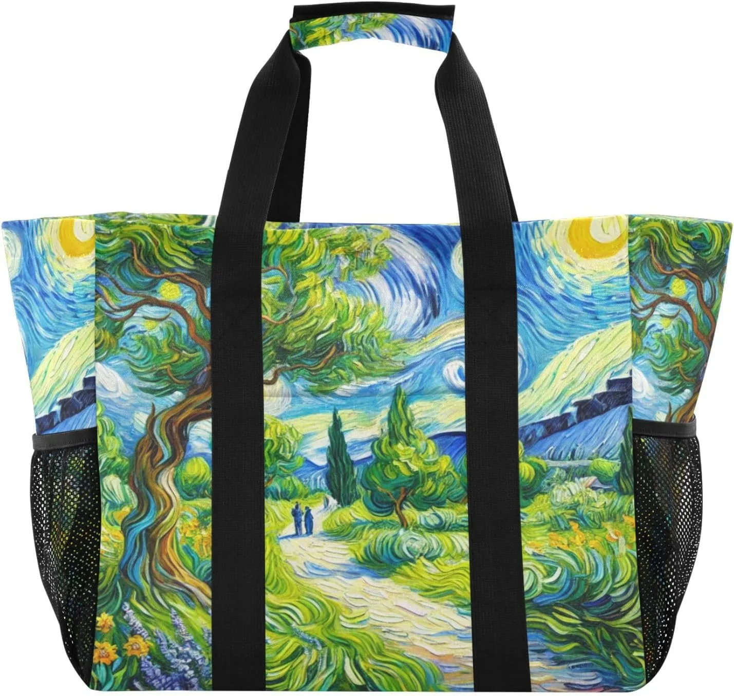 Country Path Tree Tote Bag for Women with Zipper Large Beach Bags Foldable Work Bag Totes Handbags for Grocery Pool Gym Travel