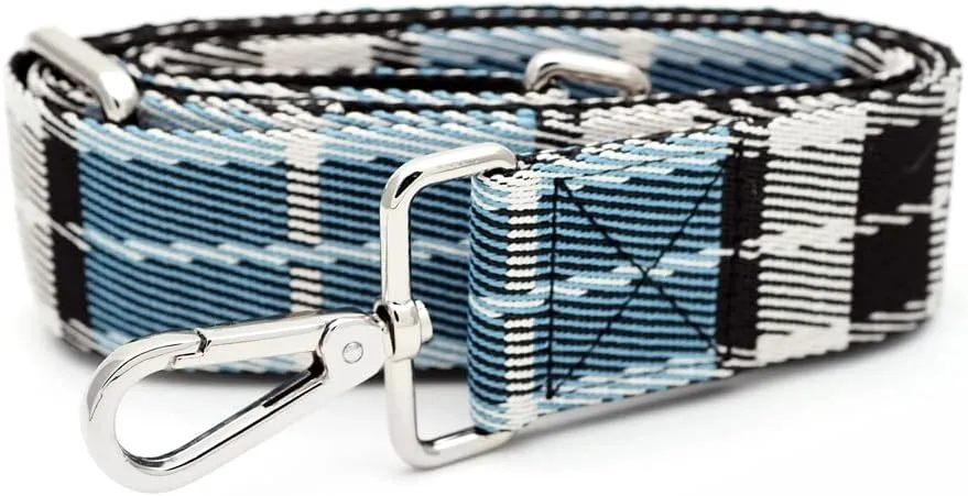 CRAFTMEMORE Wide Shoulder Strap Tartan Plaid Adjustable Bag Handle Crossbody Nylon Belt Replacement (Blue JK06)