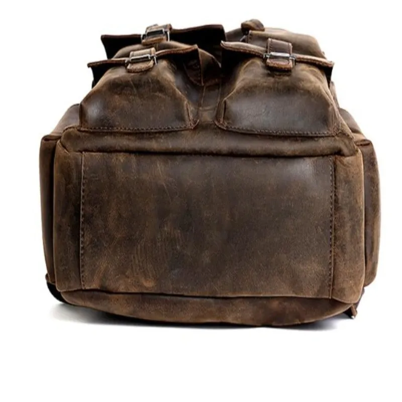 Crazy Horse Multi-Pocket Genuine Leather Backpack