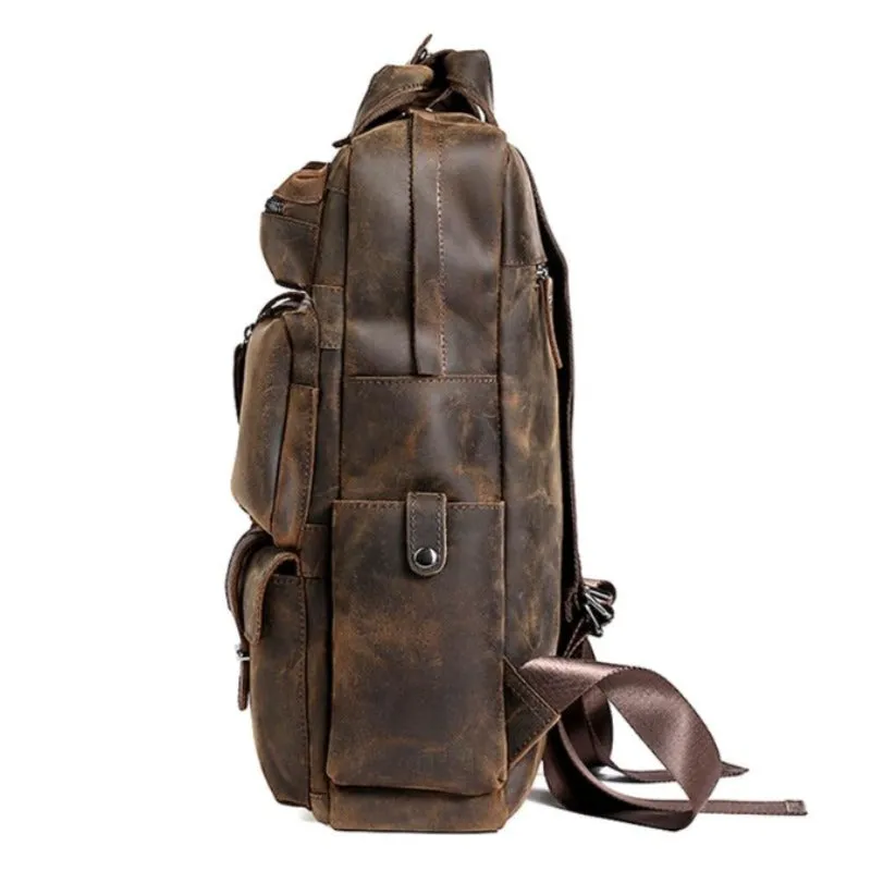 Crazy Horse Multi-Pocket Genuine Leather Backpack