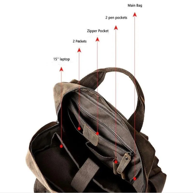 Crazy Horse Multi-Pocket Genuine Leather Backpack