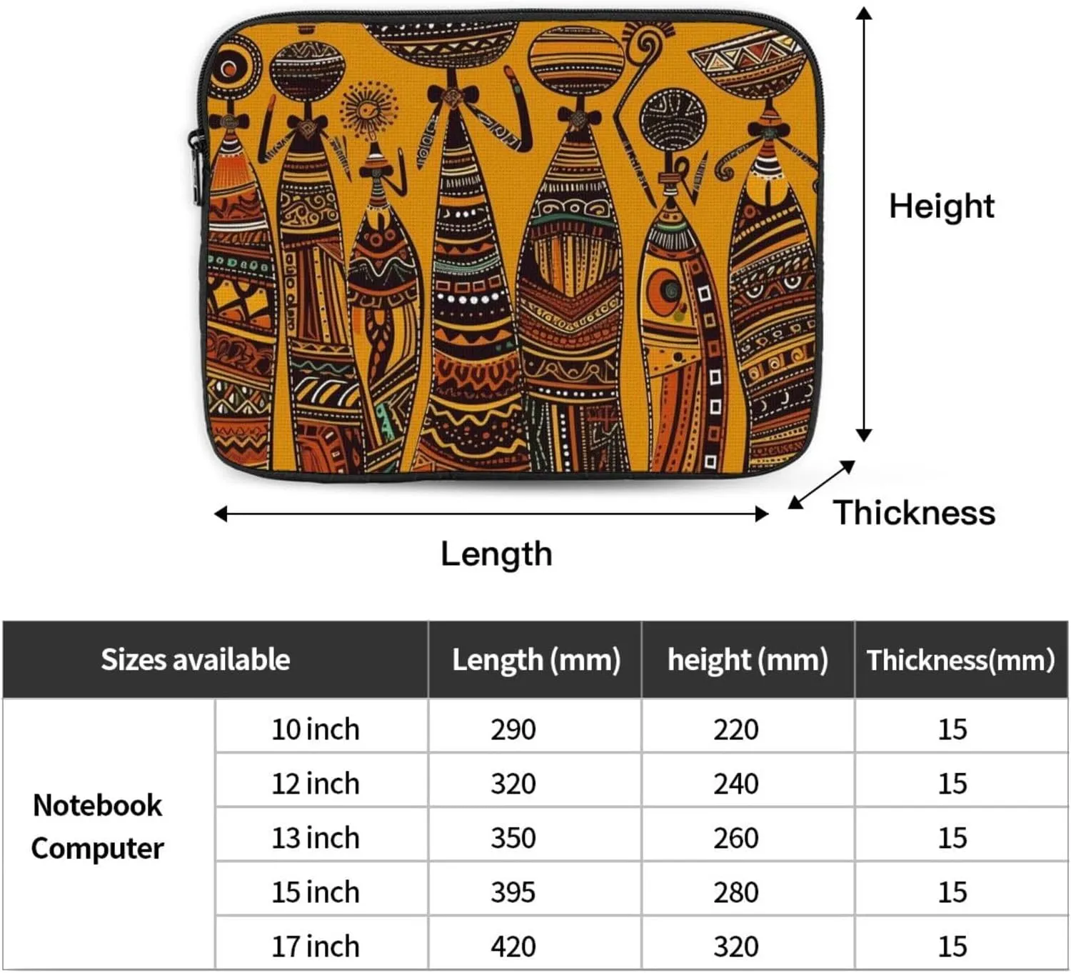Creative African Culture Laptop Case 17 inch Portable Computer Sleeve Shockproof Fashion Laptop Bag for Women Men Briefcase