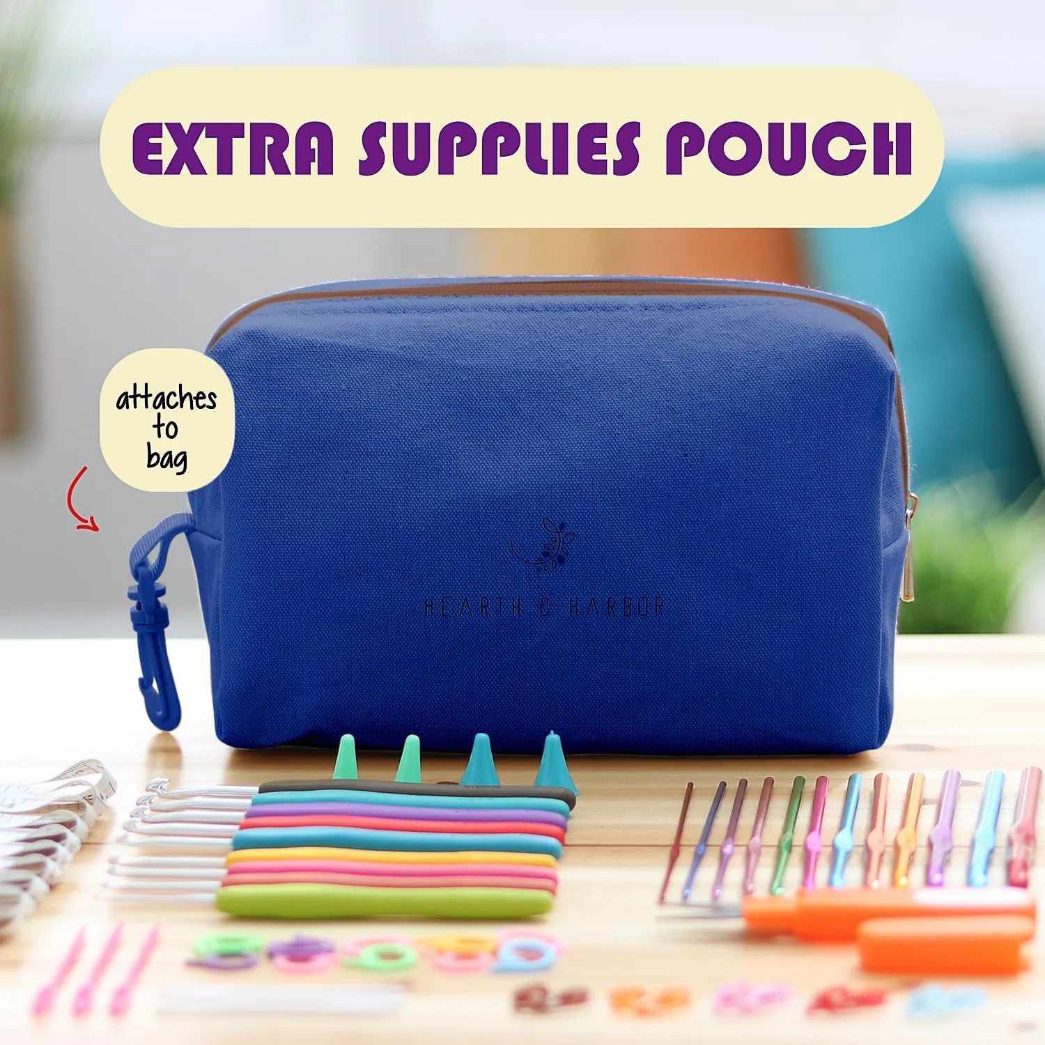 Crochet Bag Organizer – Durable Knitting Bag, Yarn Organizer for Crochet Accessories and Supplies, Canvas Yarn Bag, Crochet Organizer with Accessories Case, Yarn Storage Organizer – Royal Blue