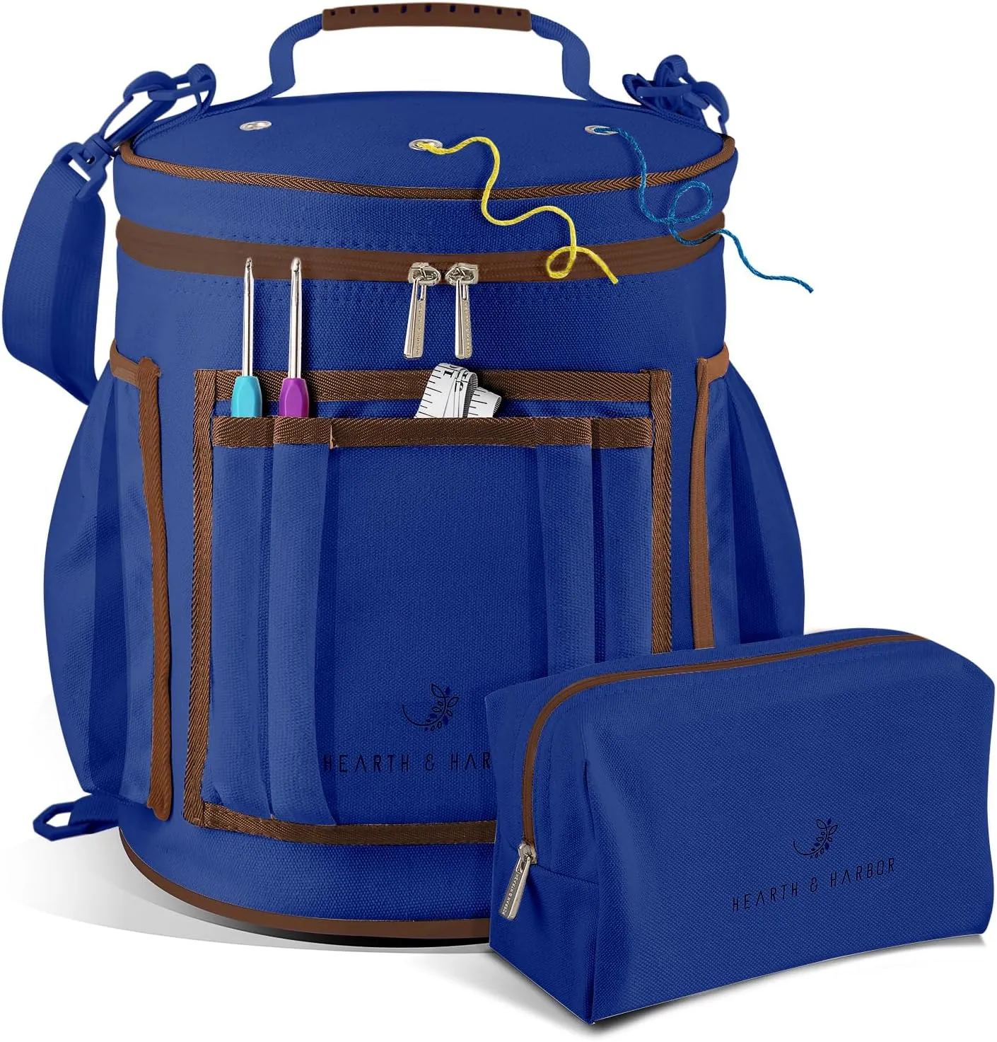 Crochet Bag Organizer – Durable Knitting Bag, Yarn Organizer for Crochet Accessories and Supplies, Canvas Yarn Bag, Crochet Organizer with Accessories Case, Yarn Storage Organizer – Royal Blue