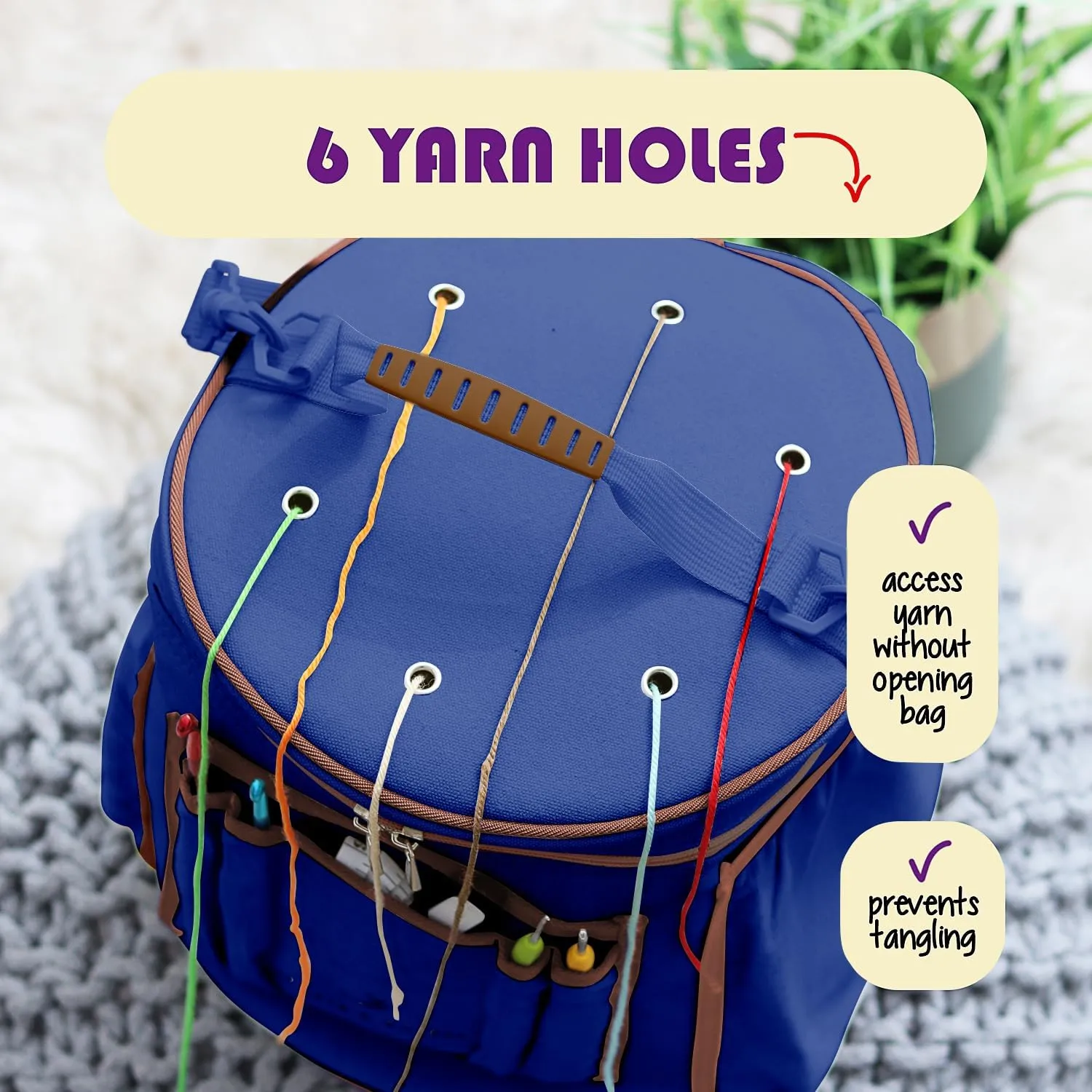 Crochet Bag Organizer – Durable Knitting Bag, Yarn Organizer for Crochet Accessories and Supplies, Canvas Yarn Bag, Crochet Organizer with Accessories Case, Yarn Storage Organizer – Royal Blue