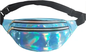 Crossbody Bags for Women Men Waist Bag Men And Women Shiny PU Waist Bag Functional Color Single (Blue, One Size)