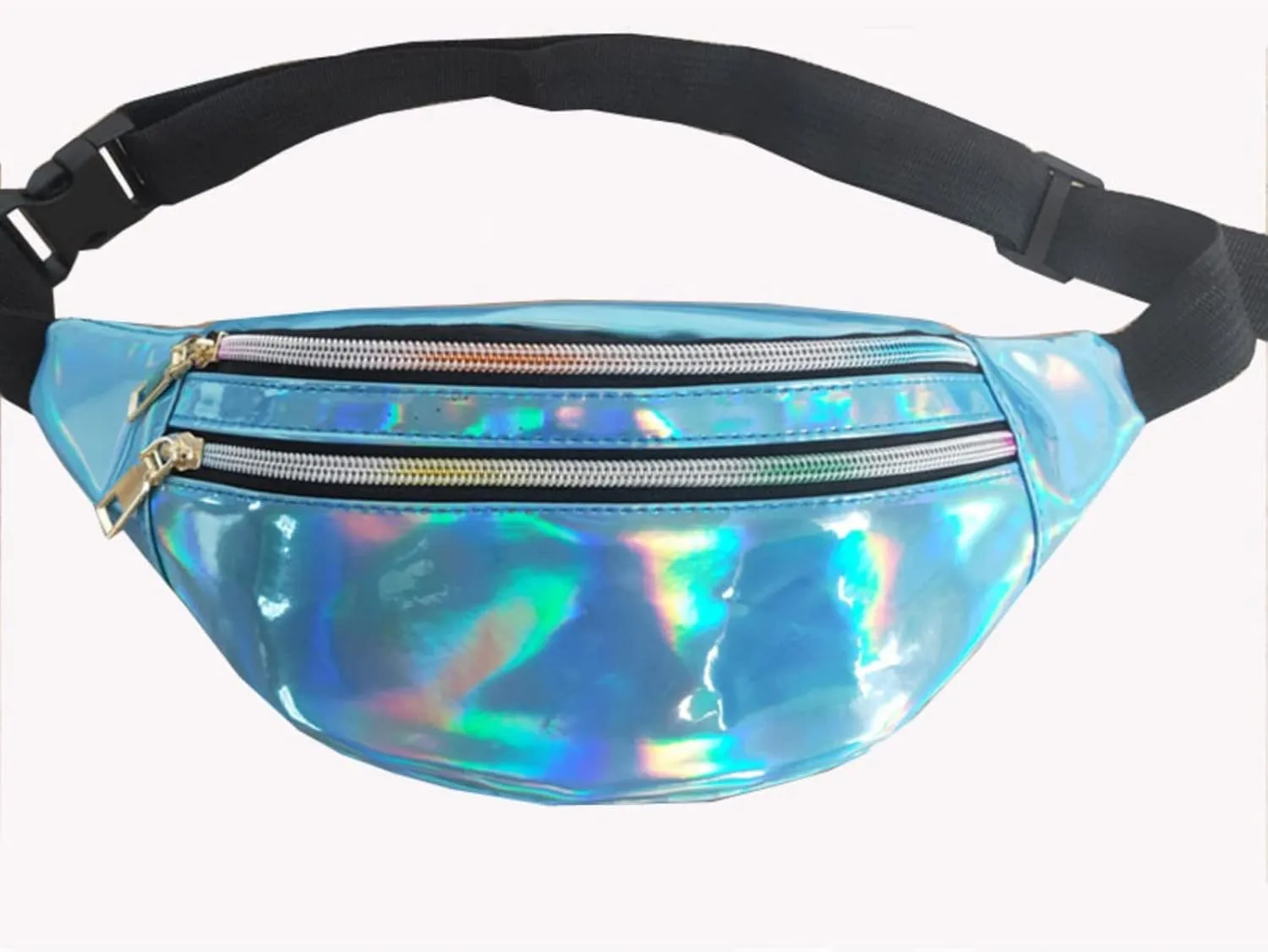 Crossbody Bags for Women Men Waist Bag Men And Women Shiny PU Waist Bag Functional Color Single (Blue, One Size)
