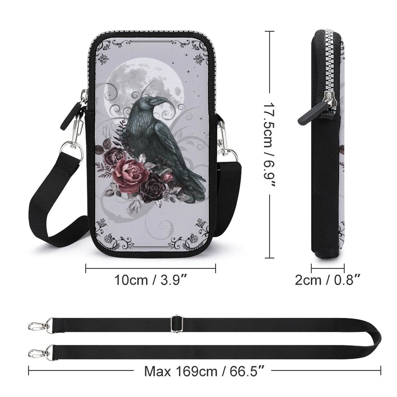 Crow Tarot Cell Phone Crossbody Pouch, A Witchcore Accessory Phone Purse, Personalized witchy bag makes a wonderful holiday gift idea!
