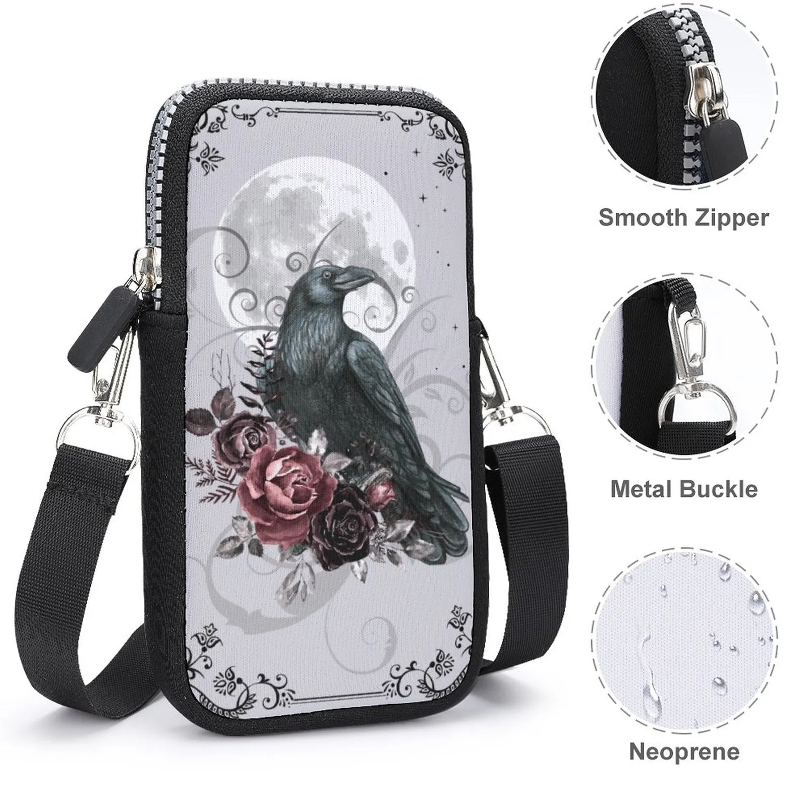 Crow Tarot Cell Phone Crossbody Pouch, A Witchcore Accessory Phone Purse, Personalized witchy bag makes a wonderful holiday gift idea!