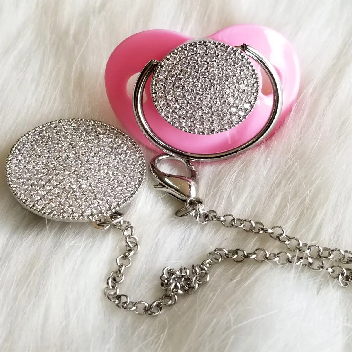 Crystals Bling Baby Blank Crystal Pacifier and Clip