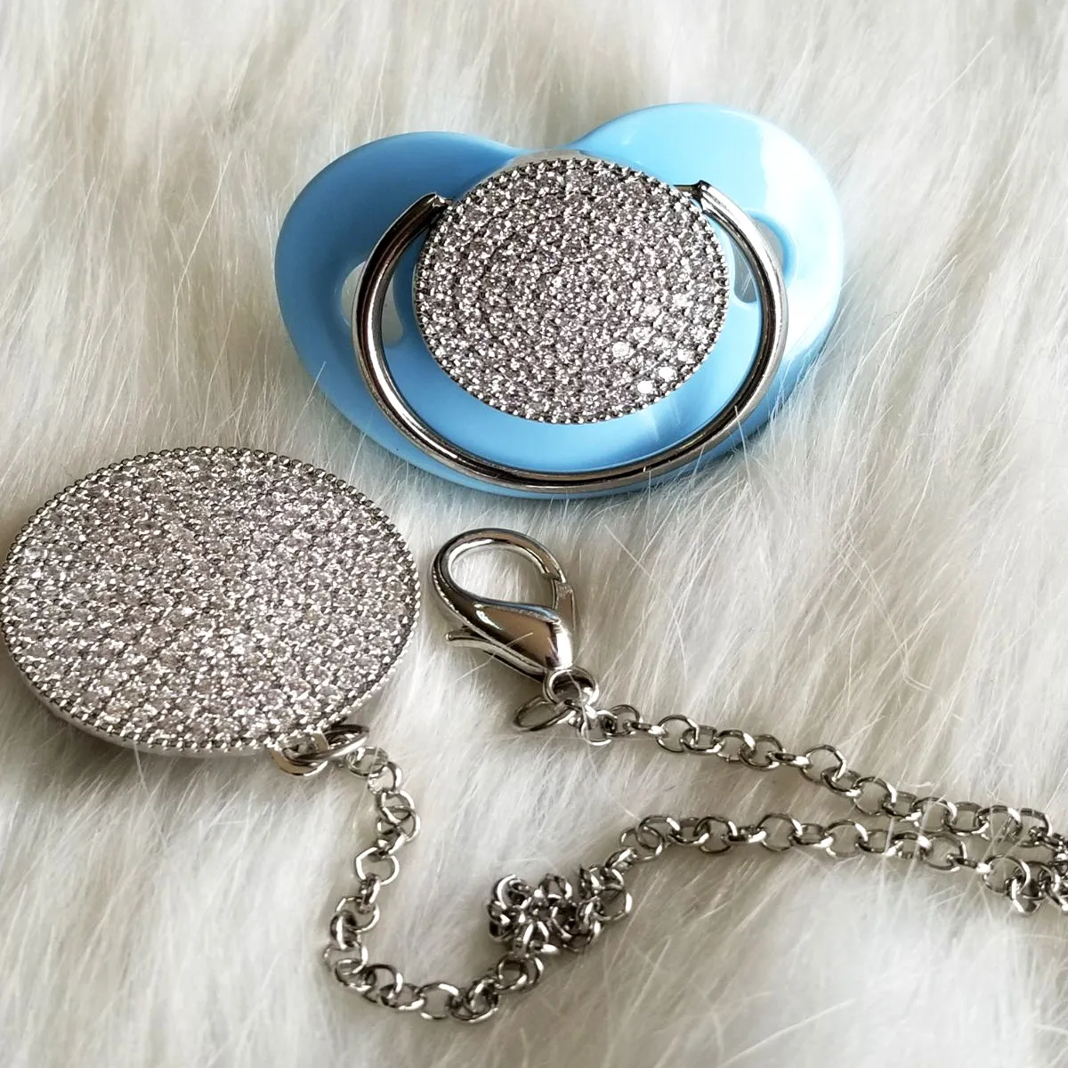 Crystals Bling Baby Blank Crystal Pacifier and Clip